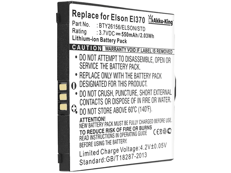 Elson kompatibel Emporia Akku Li-Ion AKKU-KING 3.7 EL370 Volt, Handy-Akku, mit 550mAh
