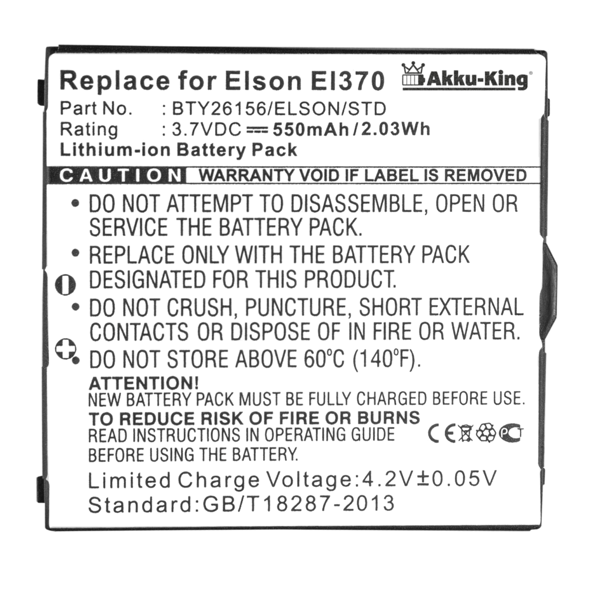 Elson kompatibel Emporia Akku Li-Ion AKKU-KING 3.7 EL370 Volt, Handy-Akku, mit 550mAh
