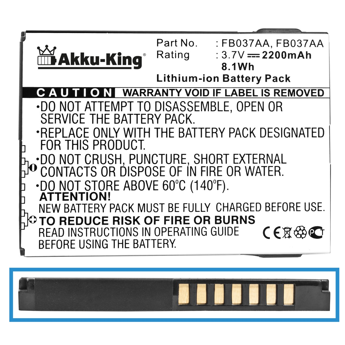 Volt, 410814-001 Akku Handy-Akku, AKKU-KING mit 3.7 Li-Ion HP kompatibel 2200mAh