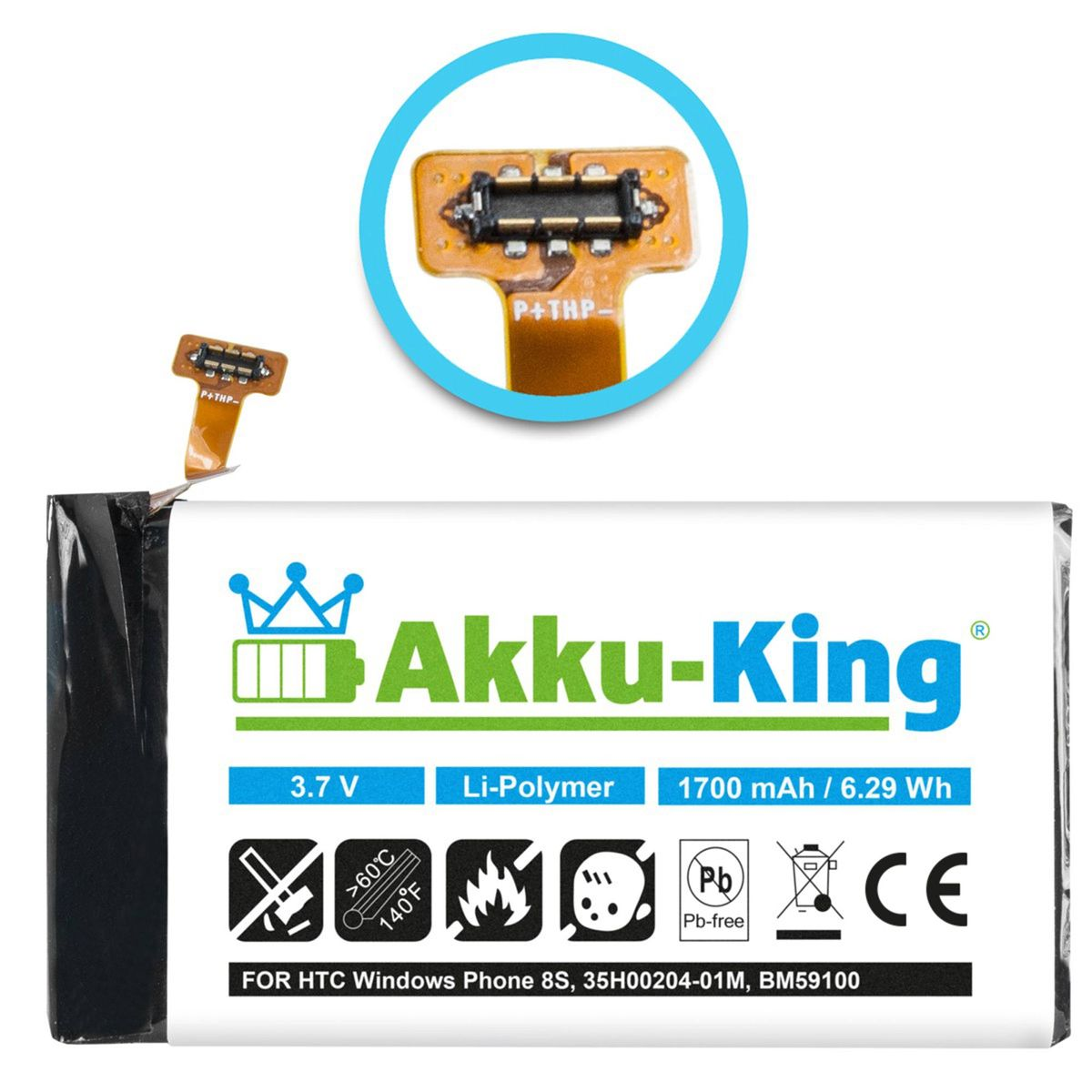 Handy-Akku, mit HTC Li-Polymer AKKU-KING Volt, kompatibel 35H00204-01M 3.7 Akku 1700mAh