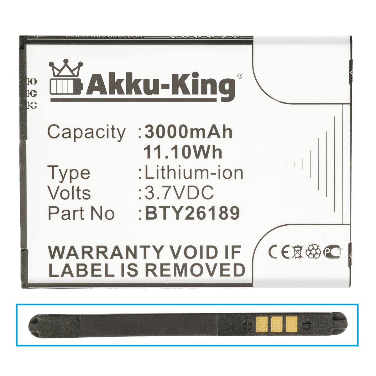 AKKU-KING Akku kompatibel 3000mAh Li-Ion Handy-Akku, mit Mobistel 3.7 BTY26189 Volt