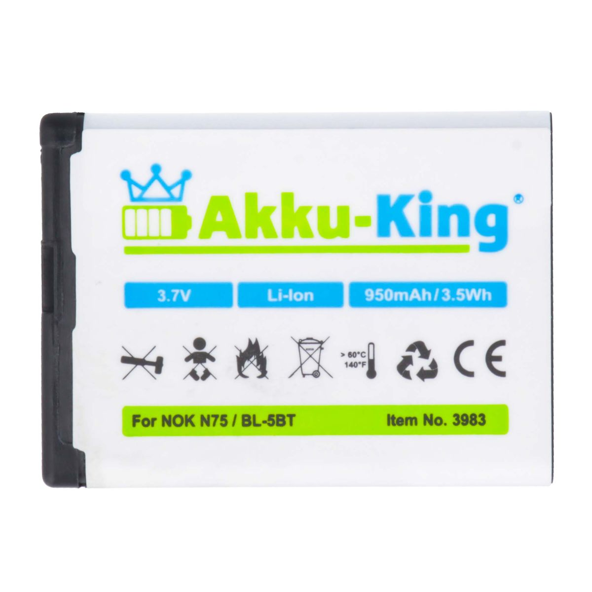 AKKU-KING Akku Handy-Akku, 3.7 Volt, kompatibel mit Li-Ion Nokia 950mAh BL-5BT