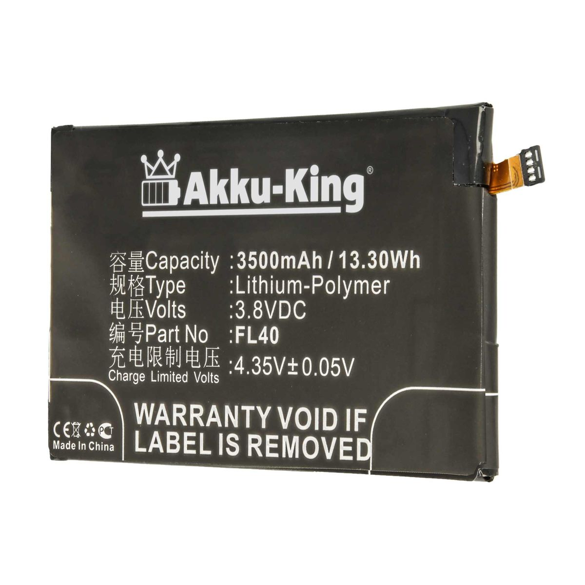 Akku Handy-Akku, FL40 AKKU-KING kompatibel Motorola 3.8 mit Volt, Li-Polymer 3500mAh