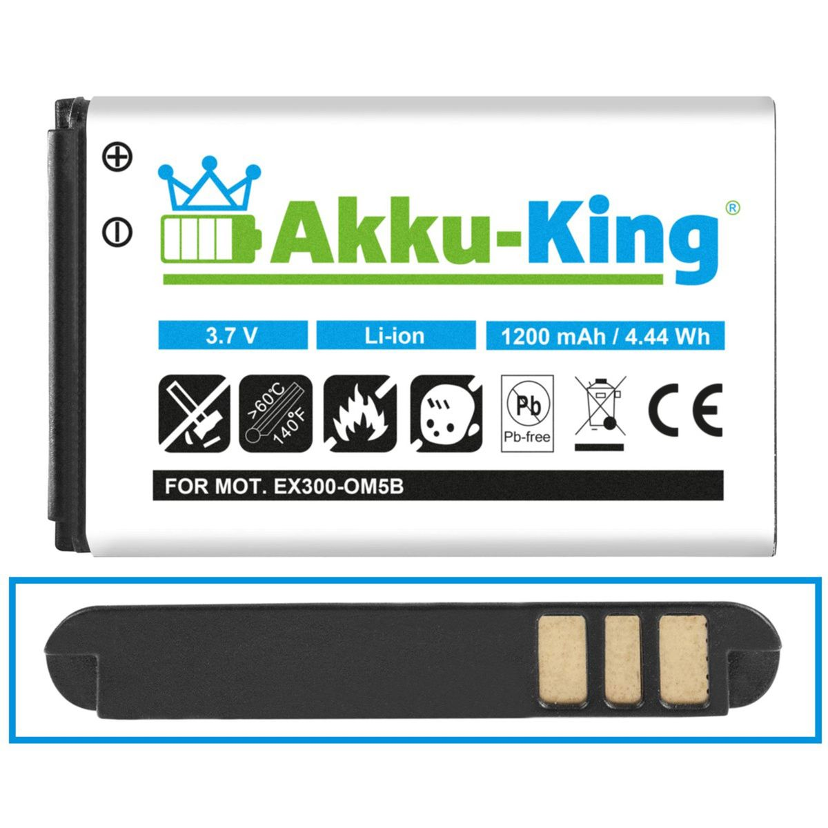 AKKU-KING Li-Ion Akku Handy-Akku, 3.7 mit kompatibel Motorola 1200mAh Volt, OM5B