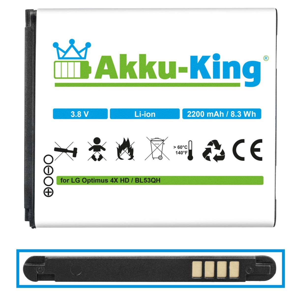 LG Volt, BL-53QH kompatibel Handy-Akku, 2200mAh mit Akku Li-Ion 3.8 AKKU-KING