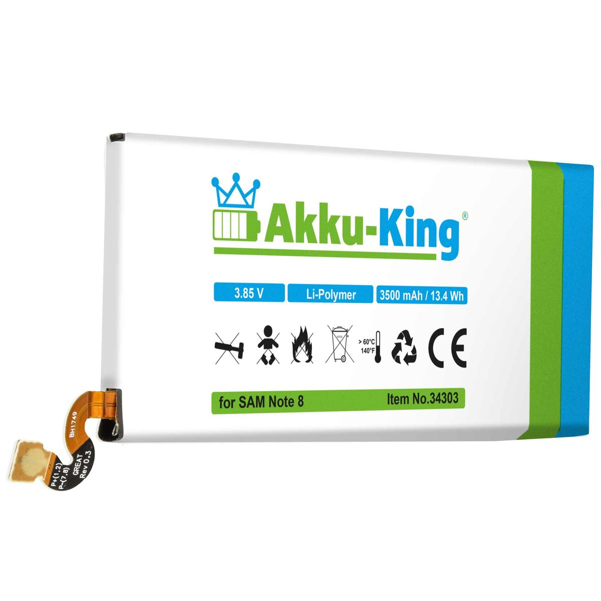 AKKU-KING Akku kompatibel mit Samsung Li-Polymer EB-BN950ABE Volt, 3.85 Handy-Akku, 3500mAh