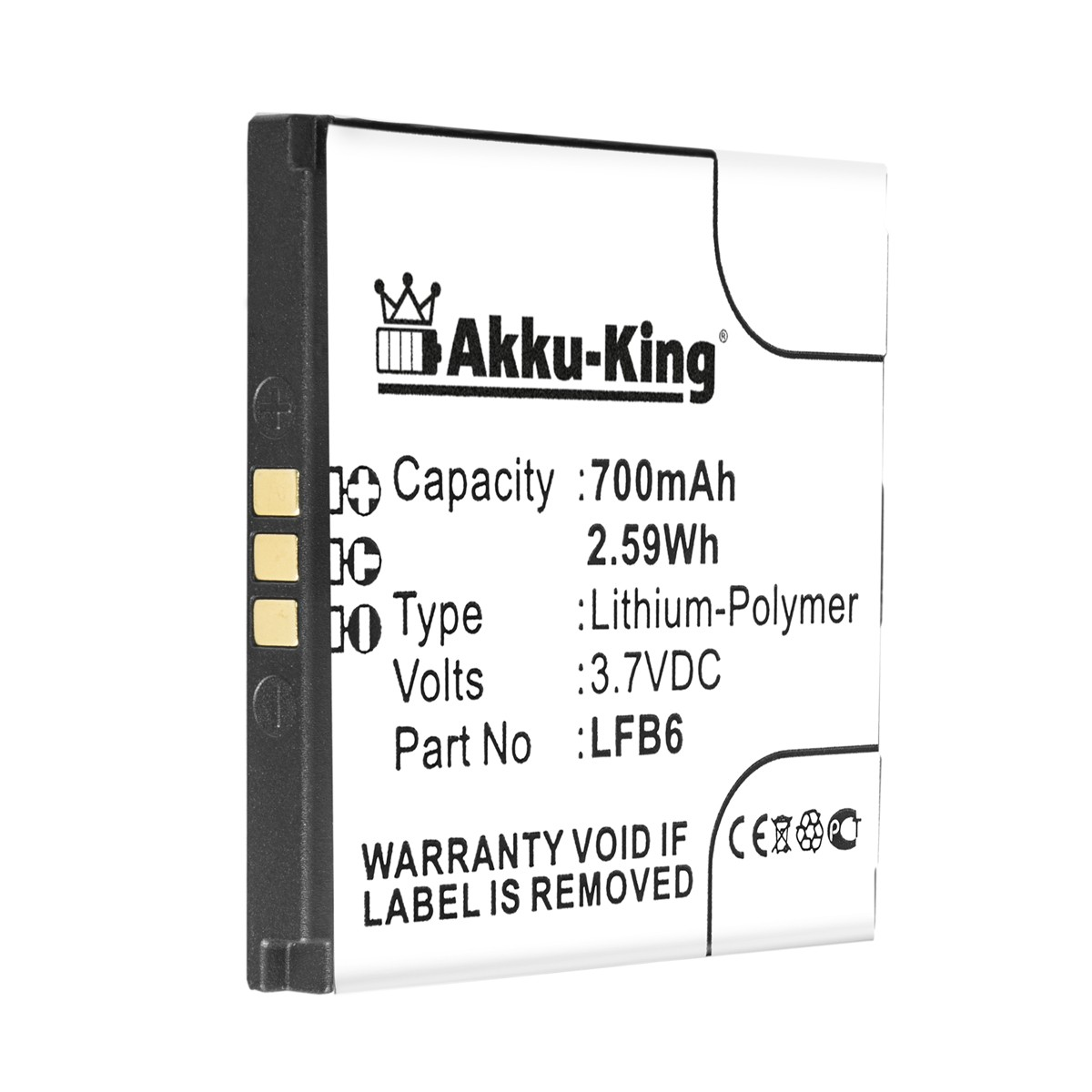3.7 Akku Handy-Akku, AKKU-KING mit Li-Ion kompatibel Kazam 700mAh Volt, LFB6