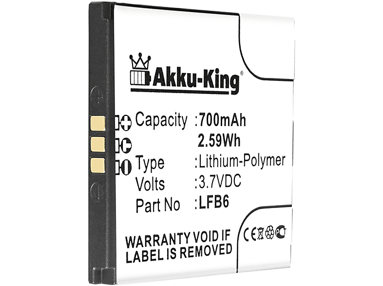 AKKU-KING Akku kompatibel mit Kazam 700mAh LFB6 Li-Ion Volt, 3.7 Handy-Akku