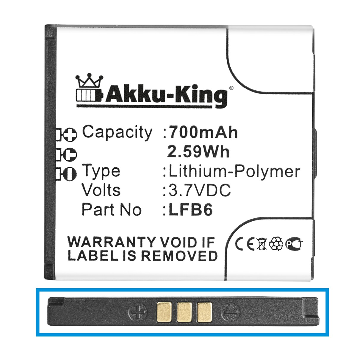 Handy-Akku, AKKU-KING Volt, LFB6 700mAh mit kompatibel Akku 3.7 Kazam Li-Ion