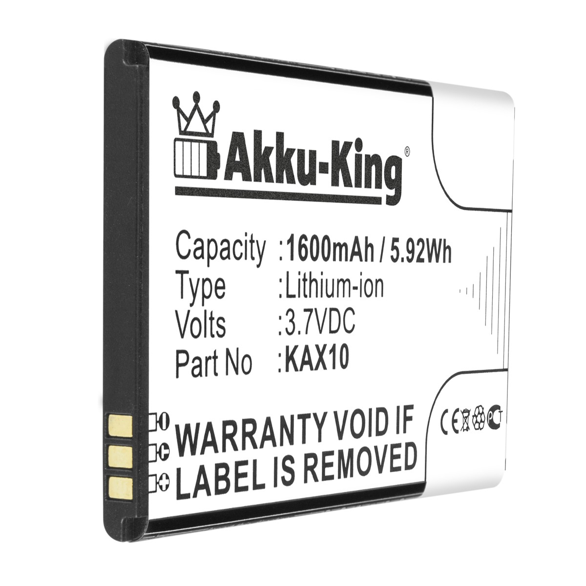 1600mAh Volt, Kazam 3.7 KAX10 Handy-Akku, kompatibel mit AKKU-KING Li-Ion Akku
