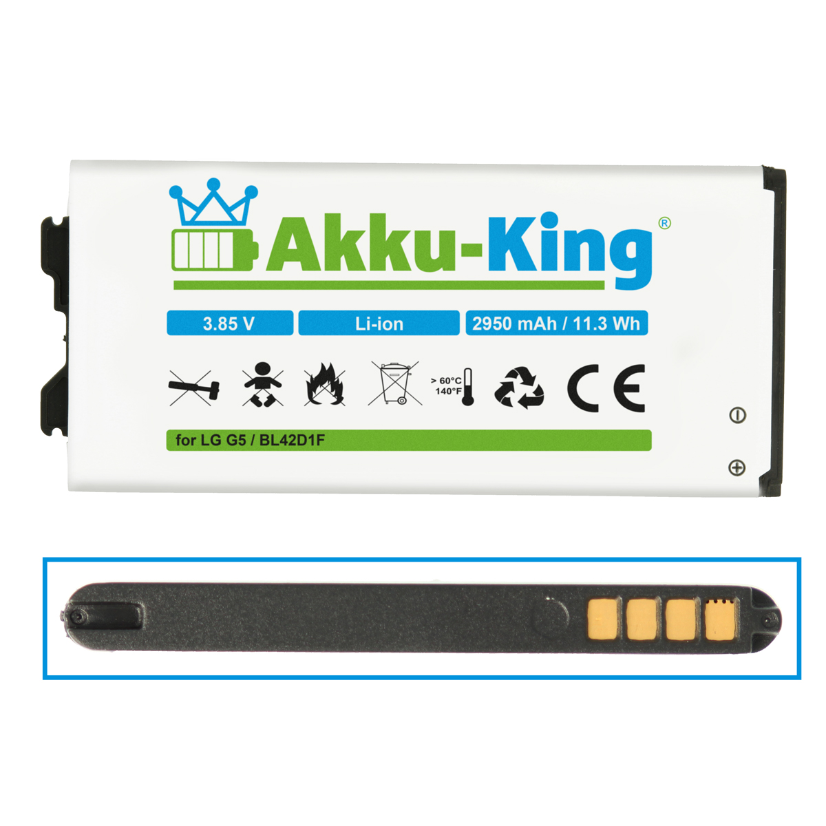 mit Akku Li-Ion BL-42D1F Handy-Akku, Volt, 2950mAh 3.85 kompatibel AKKU-KING LG