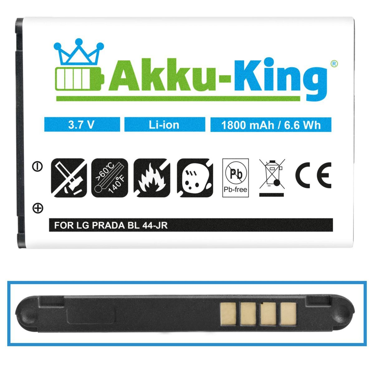 AKKU-KING Akku kompatibel mit LG Handy-Akku, 1800mAh Li-Ion 3.7 BL-44JR Volt