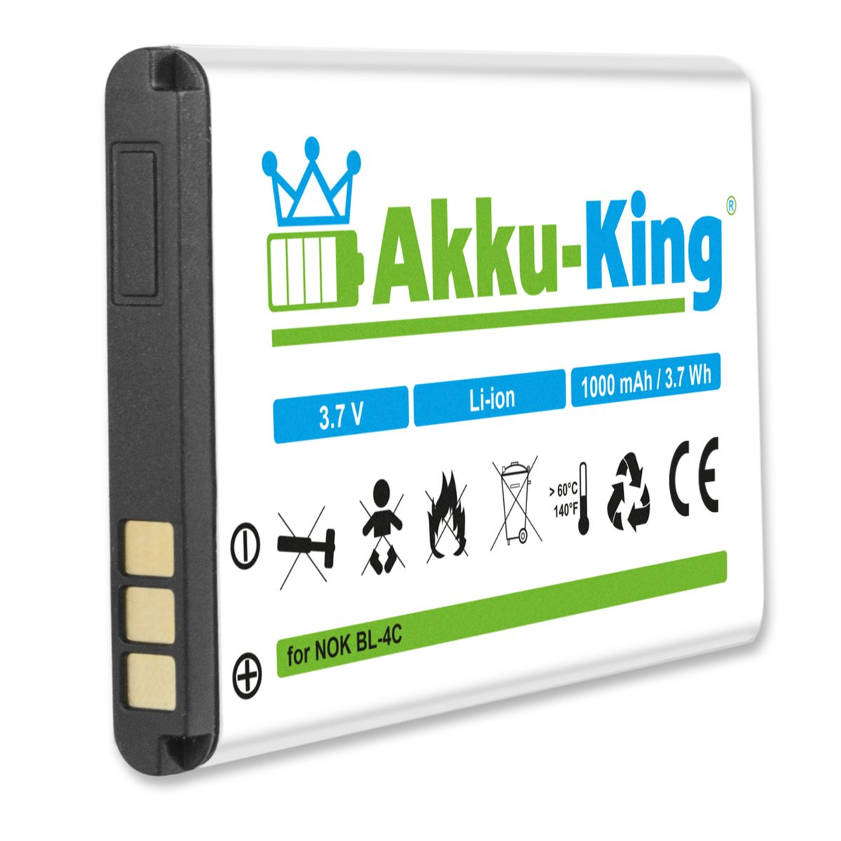 Li-Ion kompatibel AKKU-KING 3.7 Wiko Akku mit 1000mAh Volt, Handy-Akku,