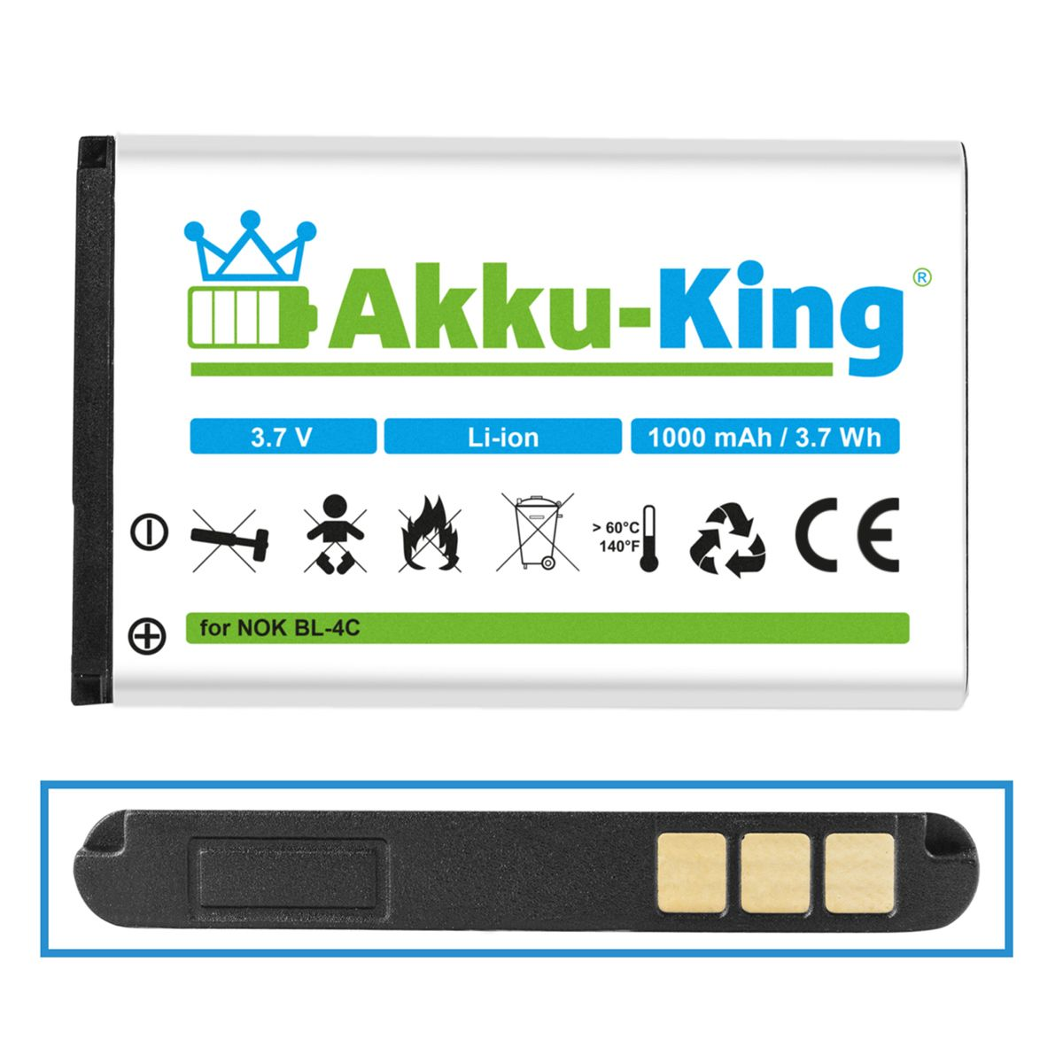 Akku AKKU-KING Handy-Akku, 3.7 N4C600T 1000mAh Li-Ion Volt, BLU mit kompatibel