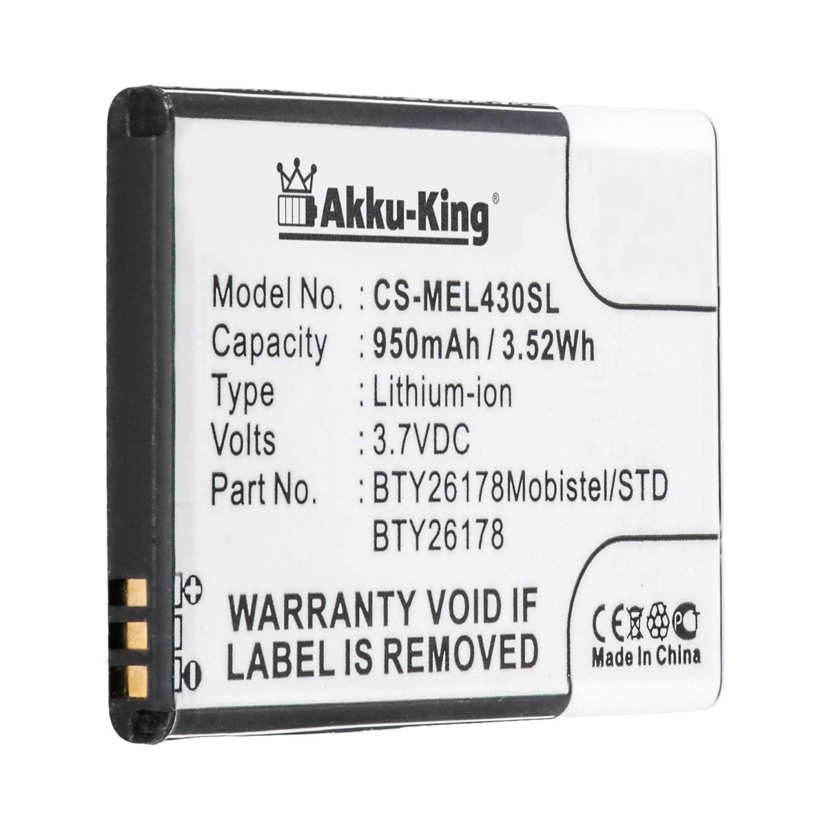 AKKU-KING Akku kompatibel mit Mobistel Volt, 950mAh Handy-Akku, Li-Ion BTY26178 3.7