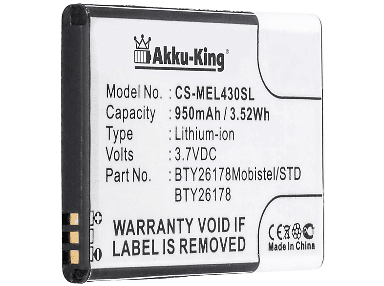 AKKU-KING 3.7 Handy-Akku, Mobistel Volt, mit 950mAh Li-Ion kompatibel Akku BTY26178