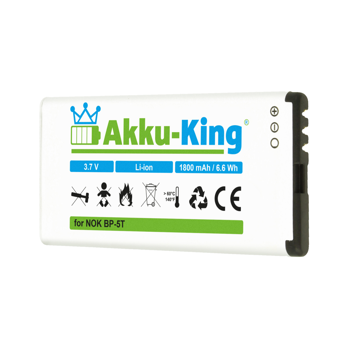 1800mAh Volt, mit BP-5T kompatibel 3.7 Akku Li-Ion Nokia AKKU-KING Handy-Akku,