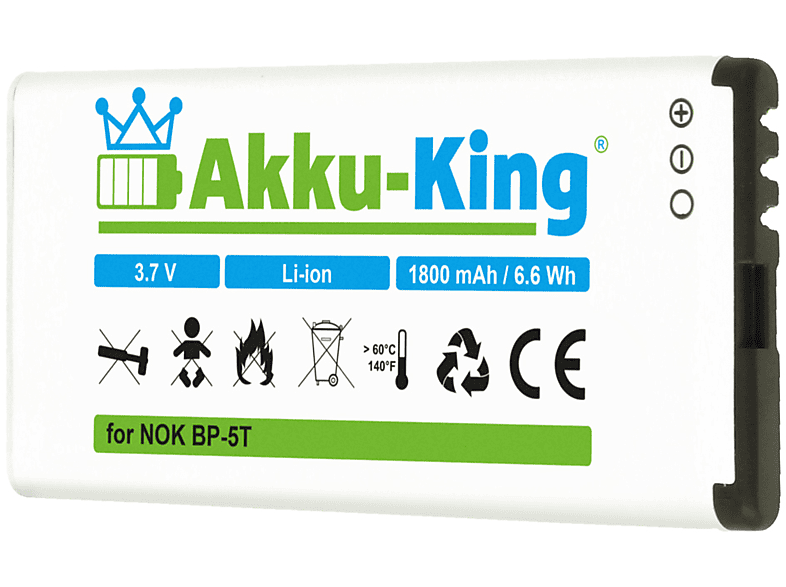AKKU-KING Akku kompatibel mit Nokia BP-5T Li-Ion Handy-Akku, 3.7 Volt, 1800mAh