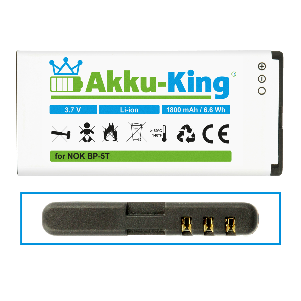 AKKU-KING Akku Nokia mit Li-Ion Volt, BP-5T Handy-Akku, kompatibel 1800mAh 3.7