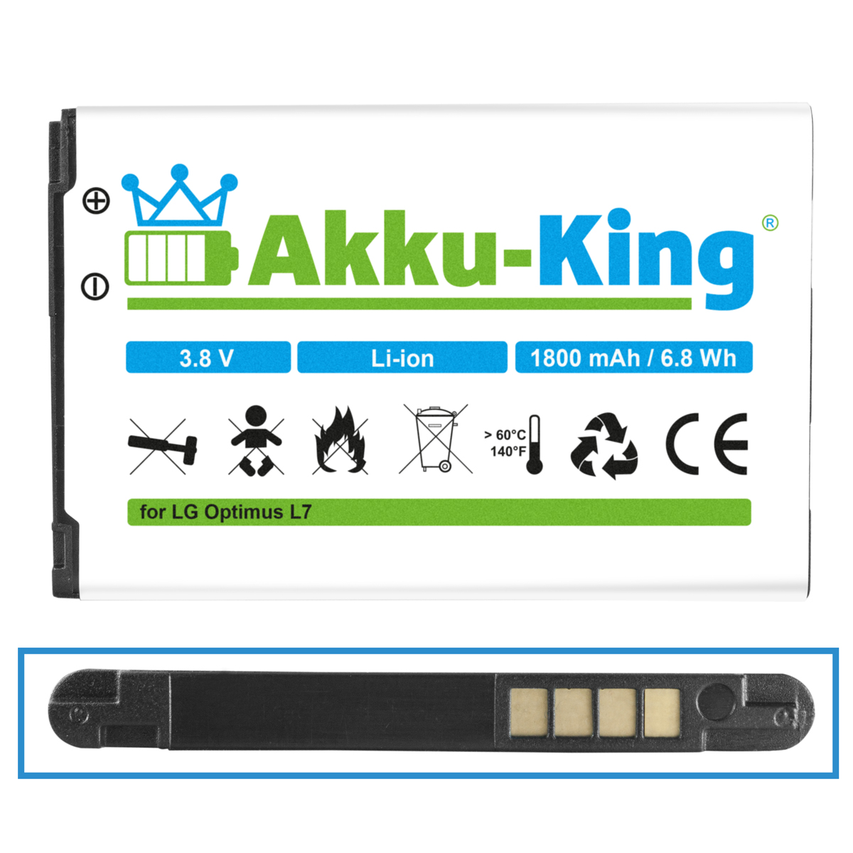Volt, mit AKKU-KING BL-44JH 3.8 Akku Handy-Akku, LG kompatibel Li-Ion 1800mAh