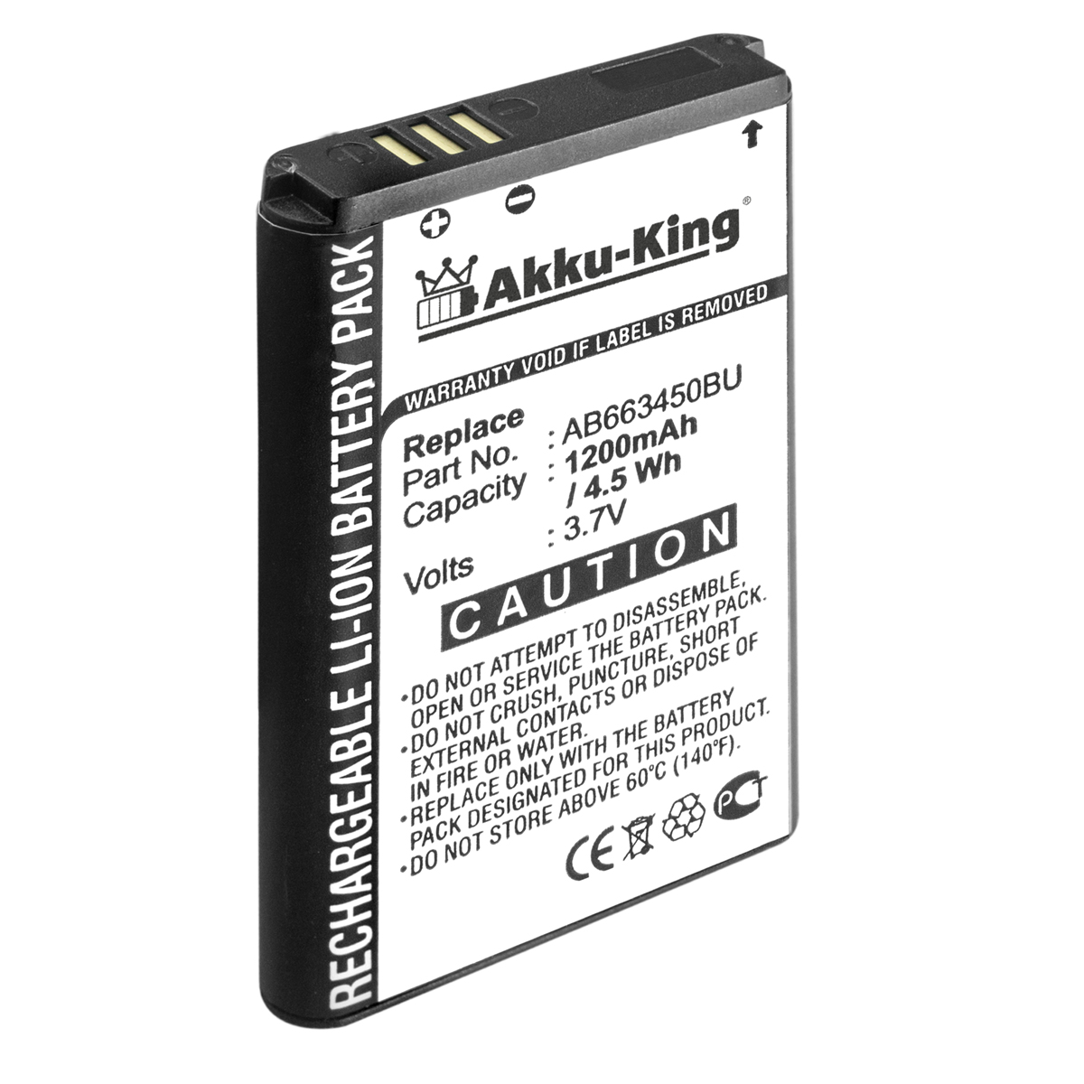 1200mAh Akku Li-Ion Volt, Handy-Akku, kompatibel Samsung AB663450BE mit 3.7 AKKU-KING