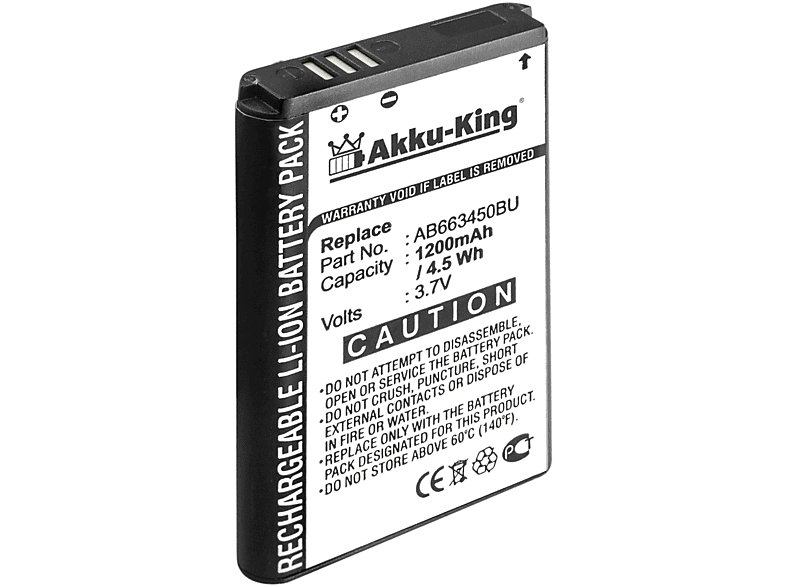 AKKU-KING Akku kompatibel mit Li-Ion Volt, Handy-Akku, AB663450BE Samsung 1200mAh 3.7