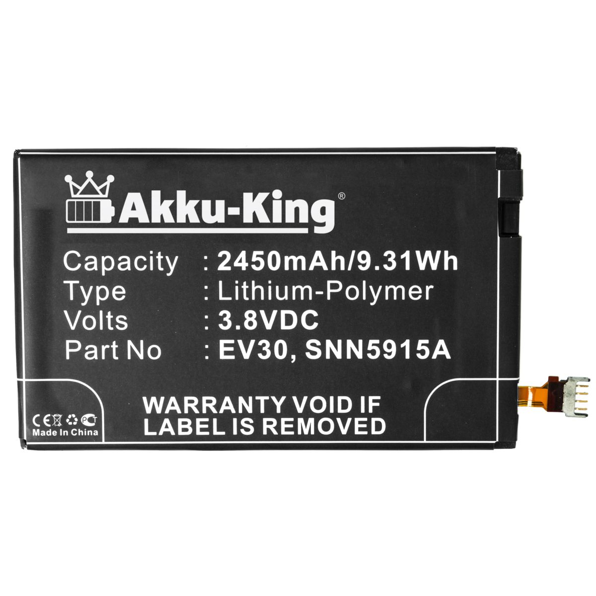Akku AKKU-KING 2450mAh kompatibel Handy-Akku, 3.8 Li-Polymer Motorola Volt, mit EV30