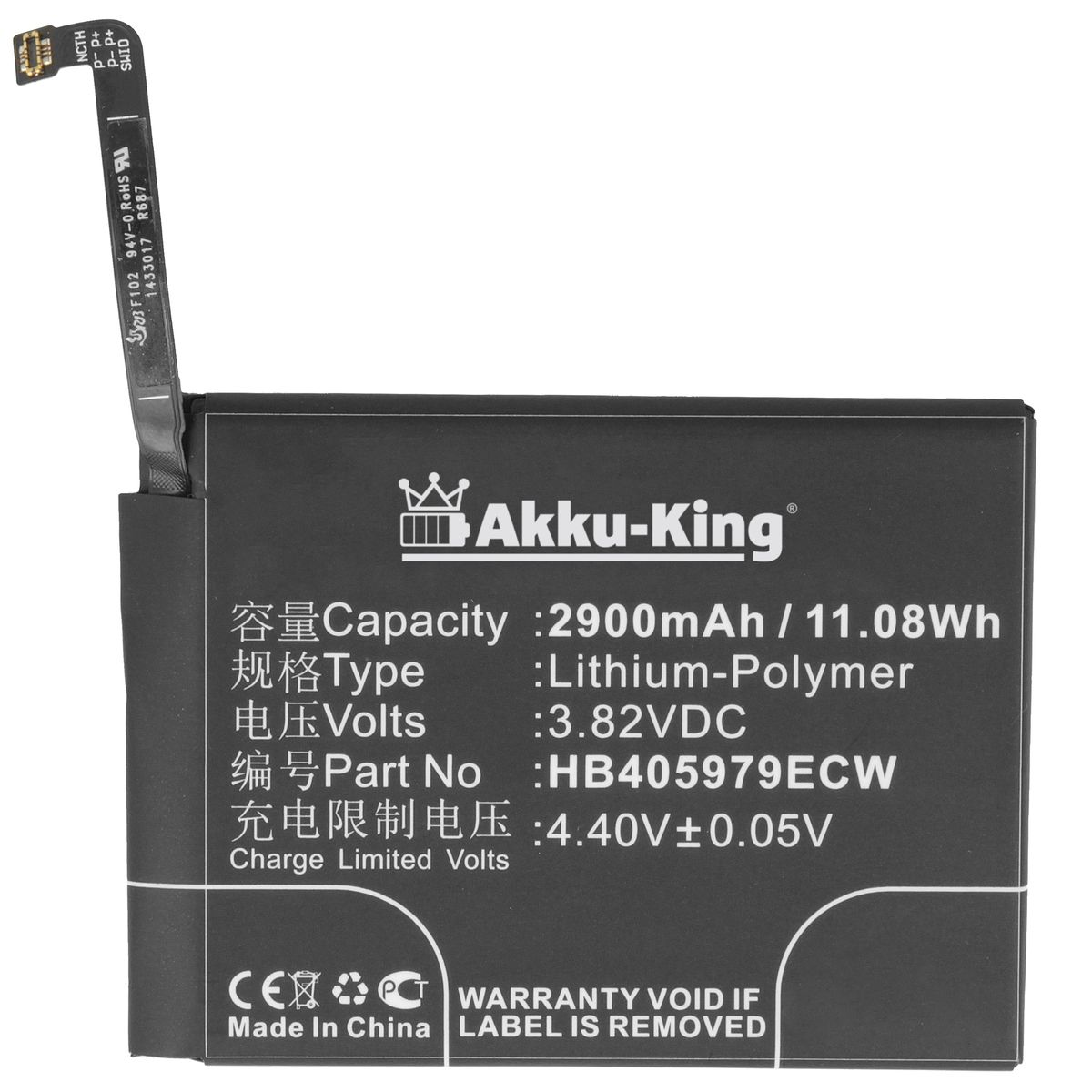 AKKU-KING Akku Huawei Volt, Li-Polymer kompatibel mit 2900mAh HB405979ECW Handy-Akku, 3.8