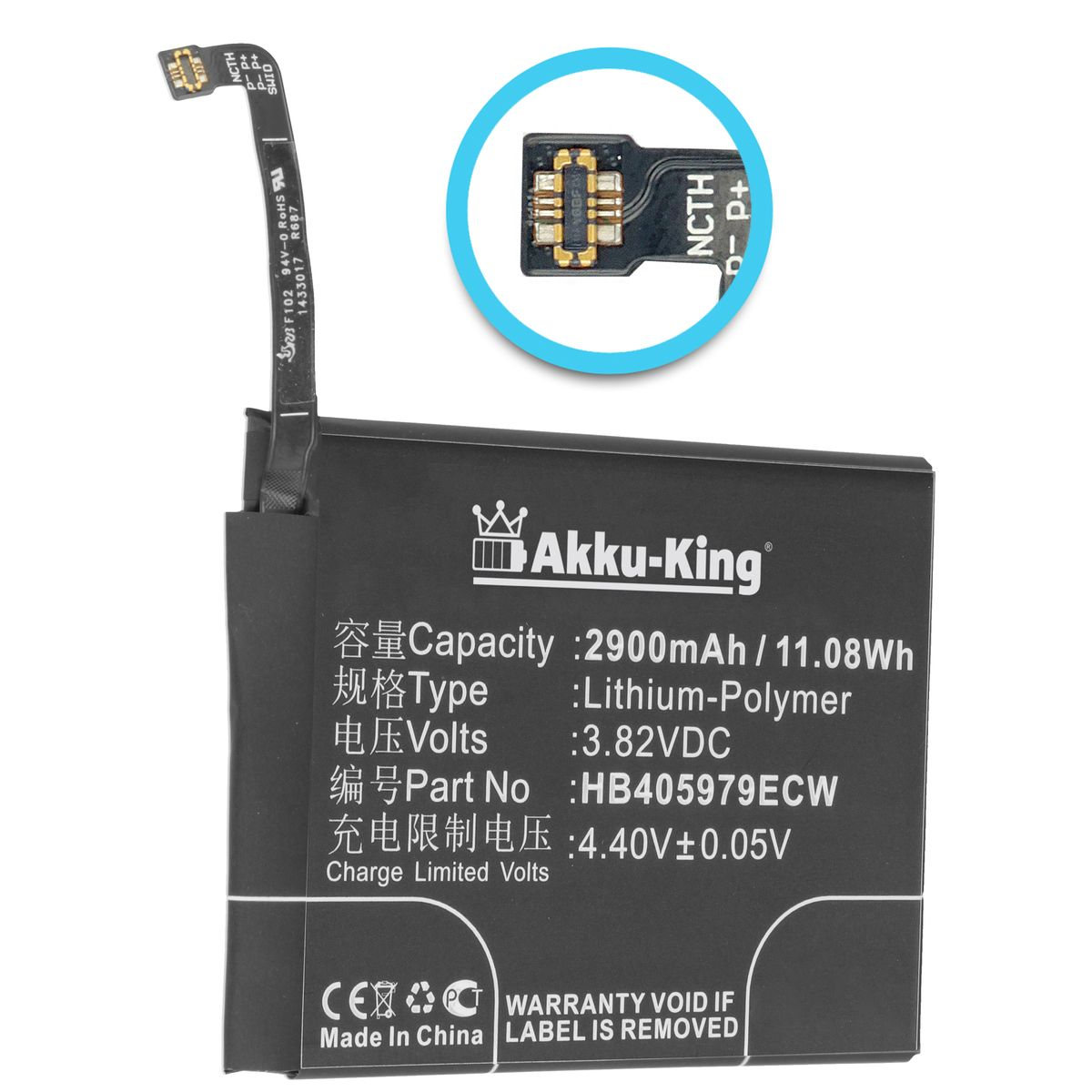AKKU-KING Akku Huawei Volt, Li-Polymer kompatibel mit 2900mAh HB405979ECW Handy-Akku, 3.8