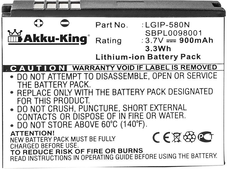 AKKUKING Akku kompatibel mit LG LGIP580N LiIon HandyAkku, 3.7 Volt