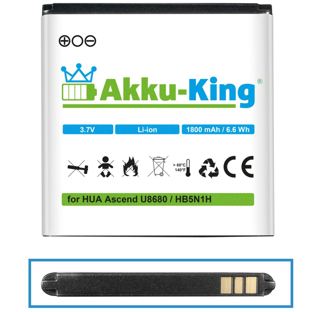 AKKU-KING Akku kompatibel mit Huawei 3.7 Li-Ion HB5N1H Handy-Akku, 1800mAh Volt