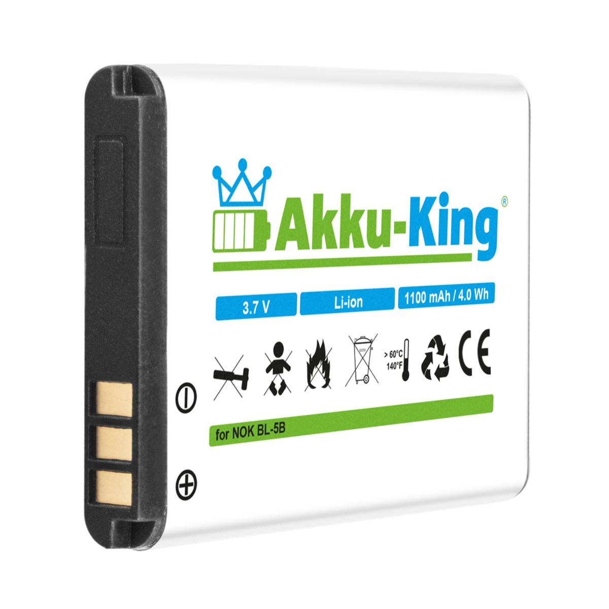 mit Akku 1100mAh Handy-Akku, Li-Ion Nokia Volt, kompatibel BL-5B 3.7 AKKU-KING