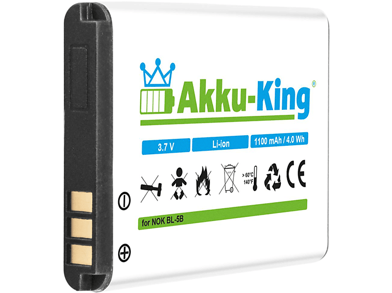 mit Akku 1100mAh Handy-Akku, Li-Ion Nokia Volt, kompatibel BL-5B 3.7 AKKU-KING
