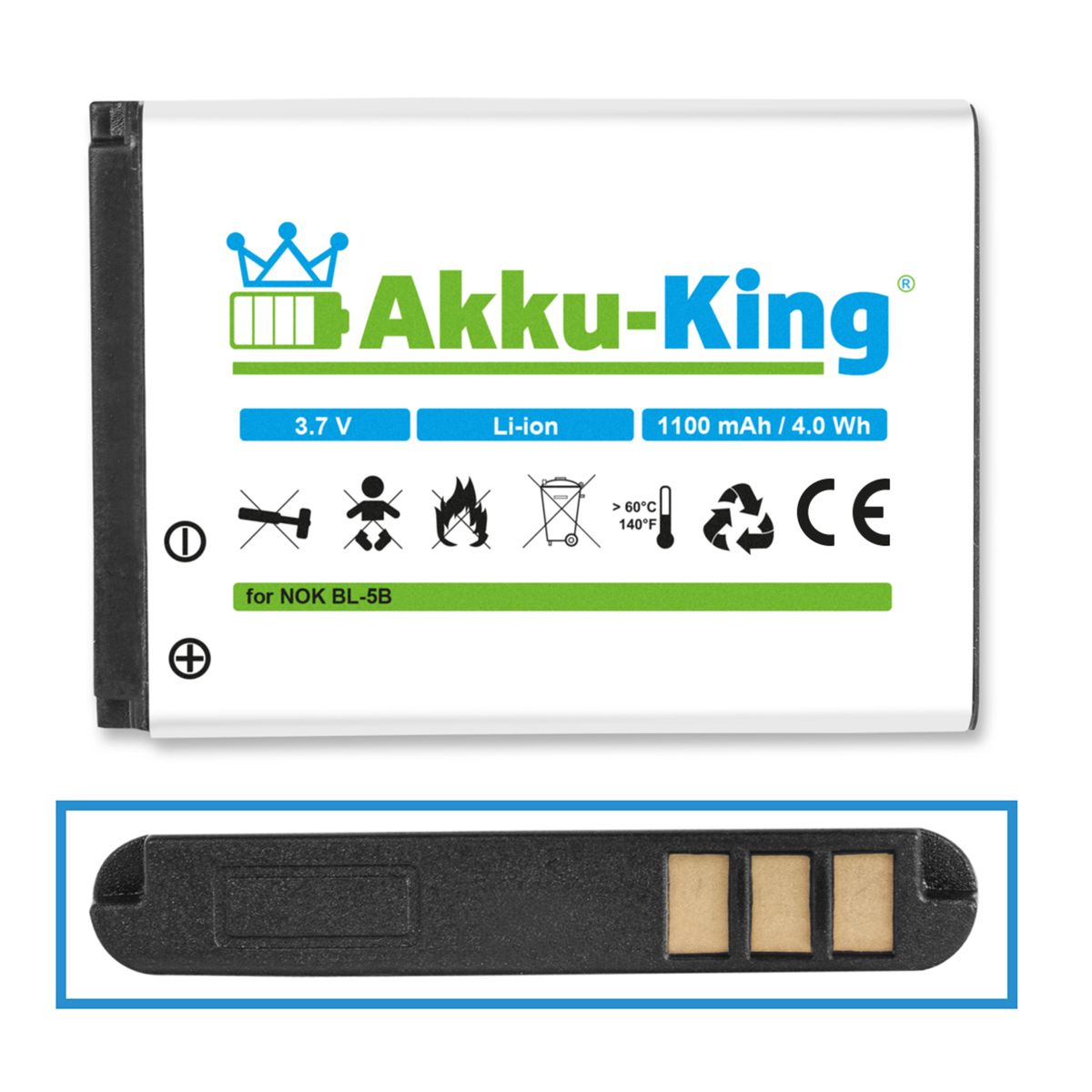 kompatibel Geräte-Akku, AKKU-KING mit Technaxx BT-X1 Volt, 3.7 Akku 1100mAh Li-Ion