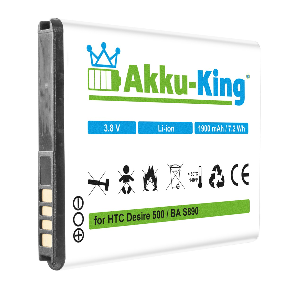 AKKU-KING Akku kompatibel mit HTC Handy-Akku, 3.8 Volt, Li-Ion 1900mAh S8900 BA