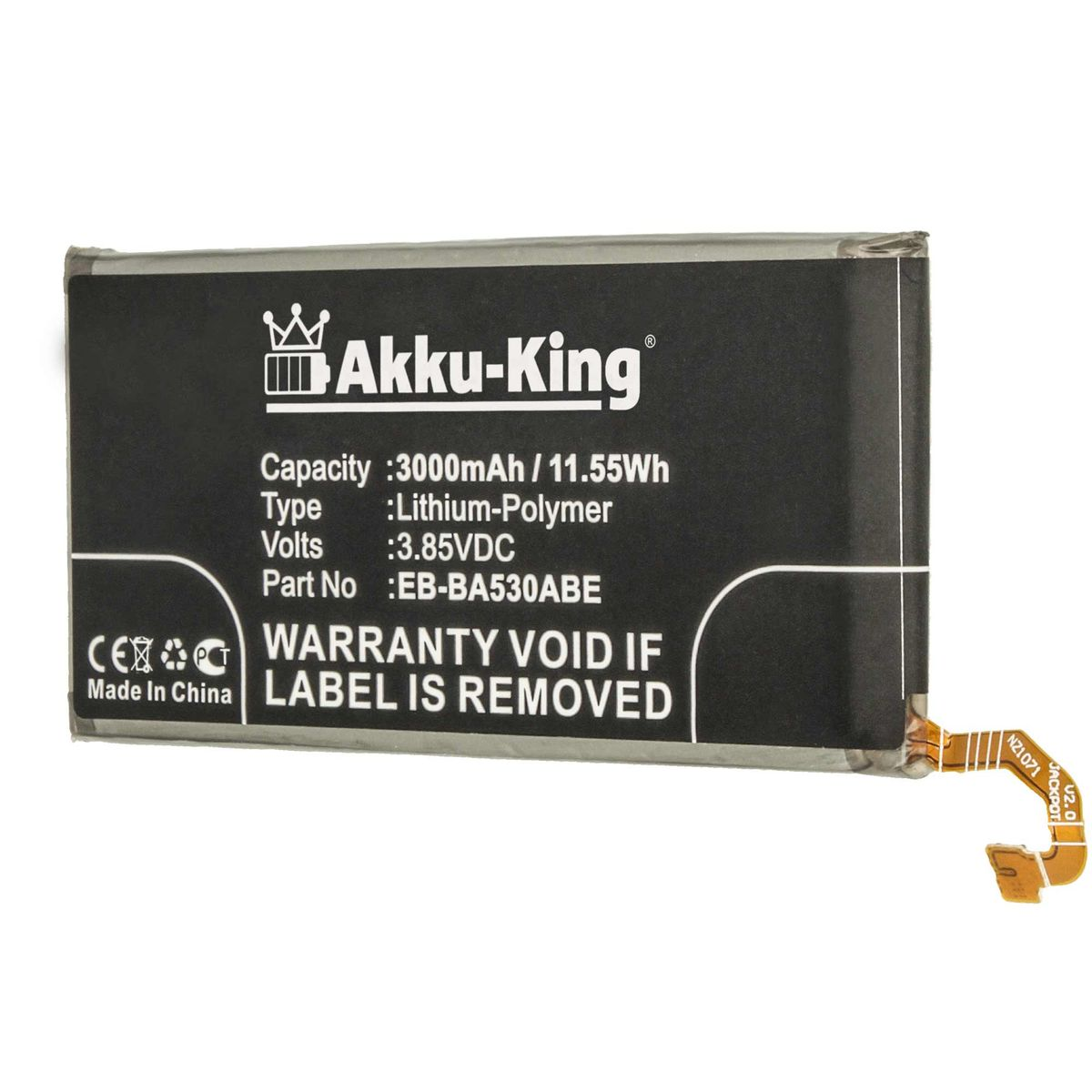 AKKU-KING kompatibel mit EB-BA530ABE Akku 3.85 Volt, Samsung 3000mAh Li-Polymer Handy-Akku,