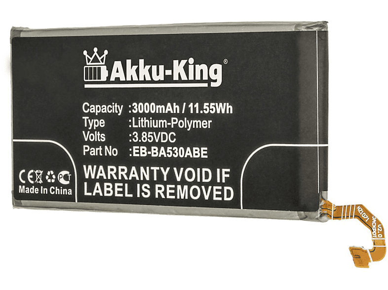 AKKU-KING Akku kompatibel Li-Polymer Volt, 3000mAh Samsung mit EB-BA530ABE Handy-Akku, 3.85