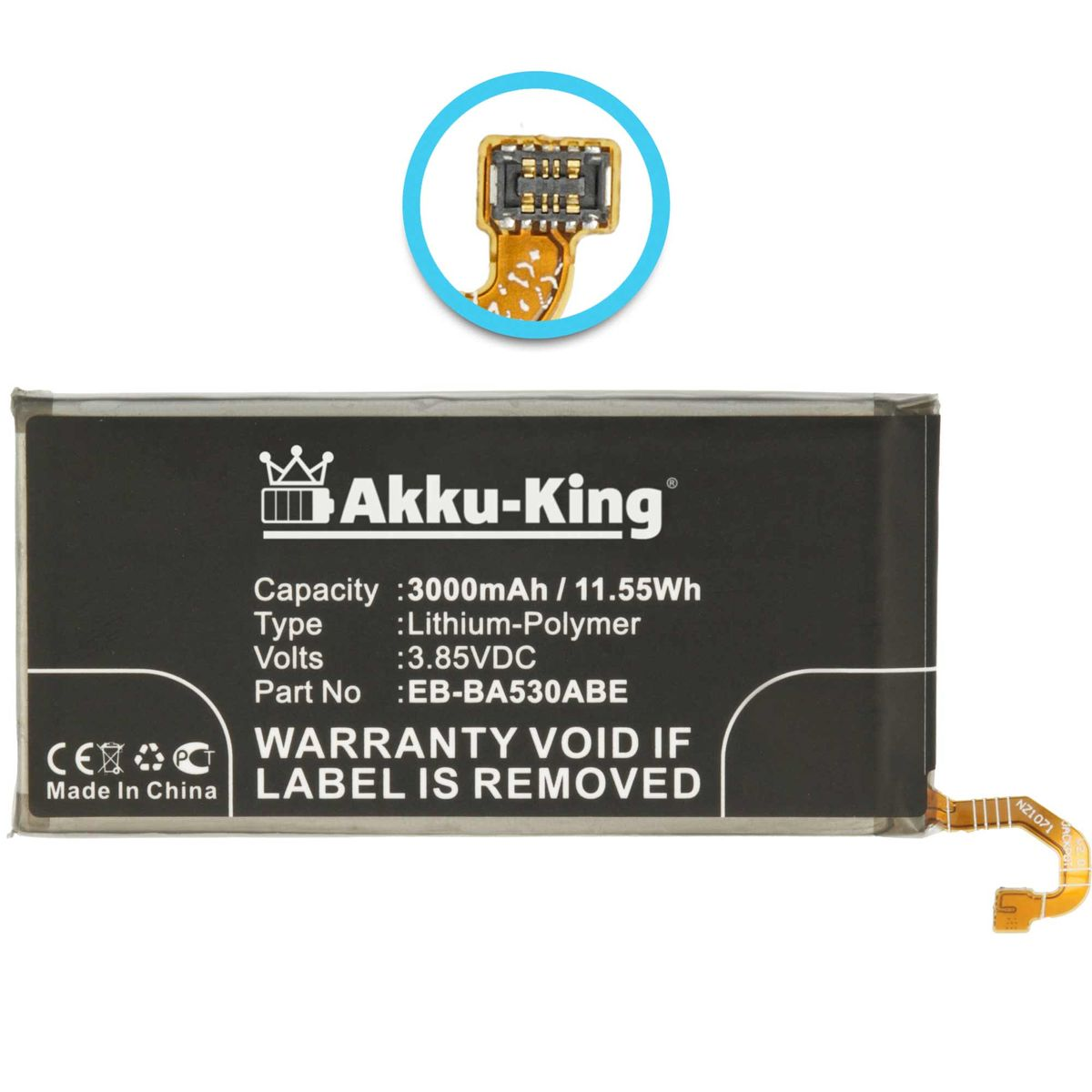 AKKU-KING Akku kompatibel mit 3000mAh Samsung Volt, 3.85 EB-BA530ABE Li-Polymer Handy-Akku