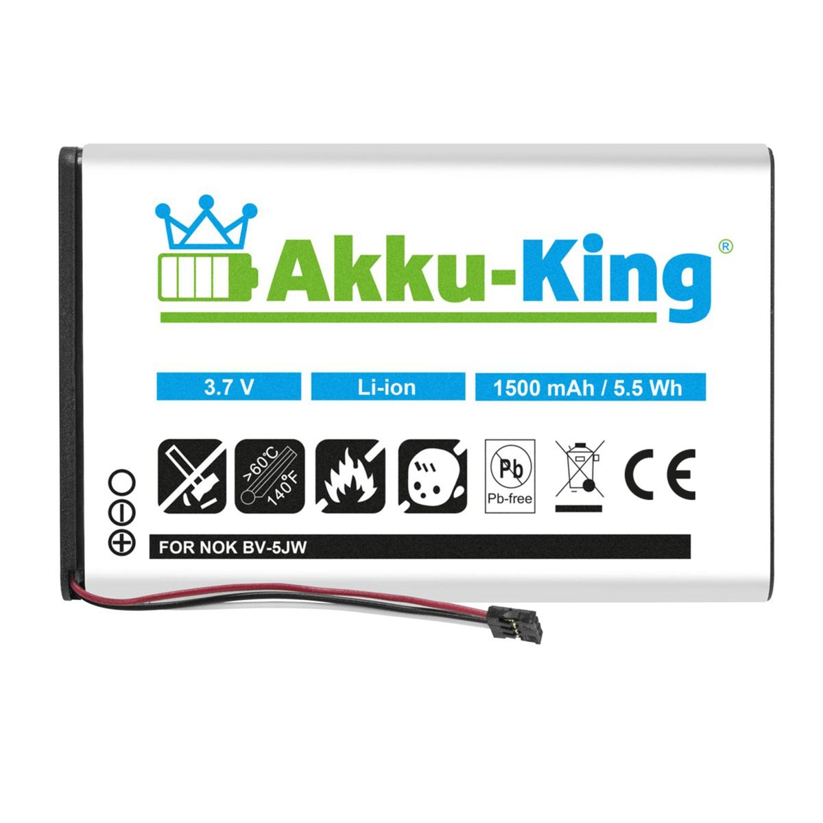 AKKU-KING Akku mit kompatibel BV-5JW Li-Ion Volt, Handy-Akku, 1500mAh 3.8 Nokia