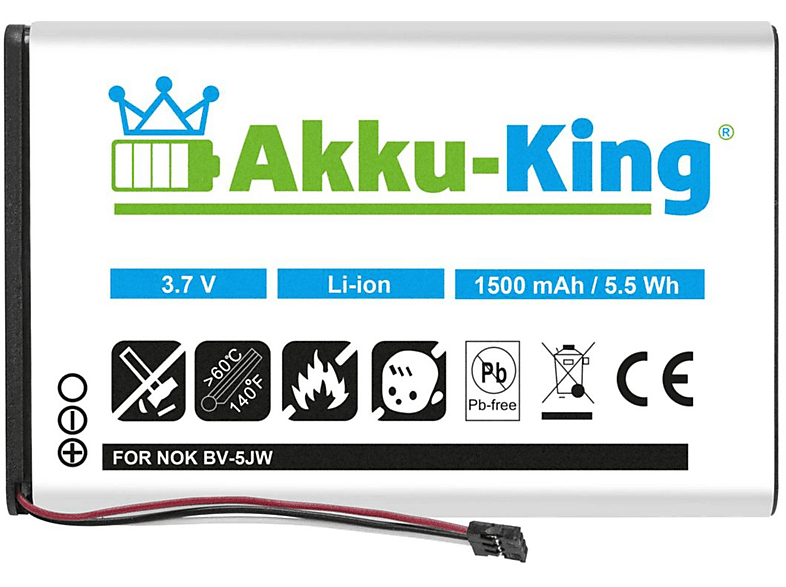 AKKU-KING Akku mit kompatibel BV-5JW Li-Ion Volt, Handy-Akku, 1500mAh 3.8 Nokia