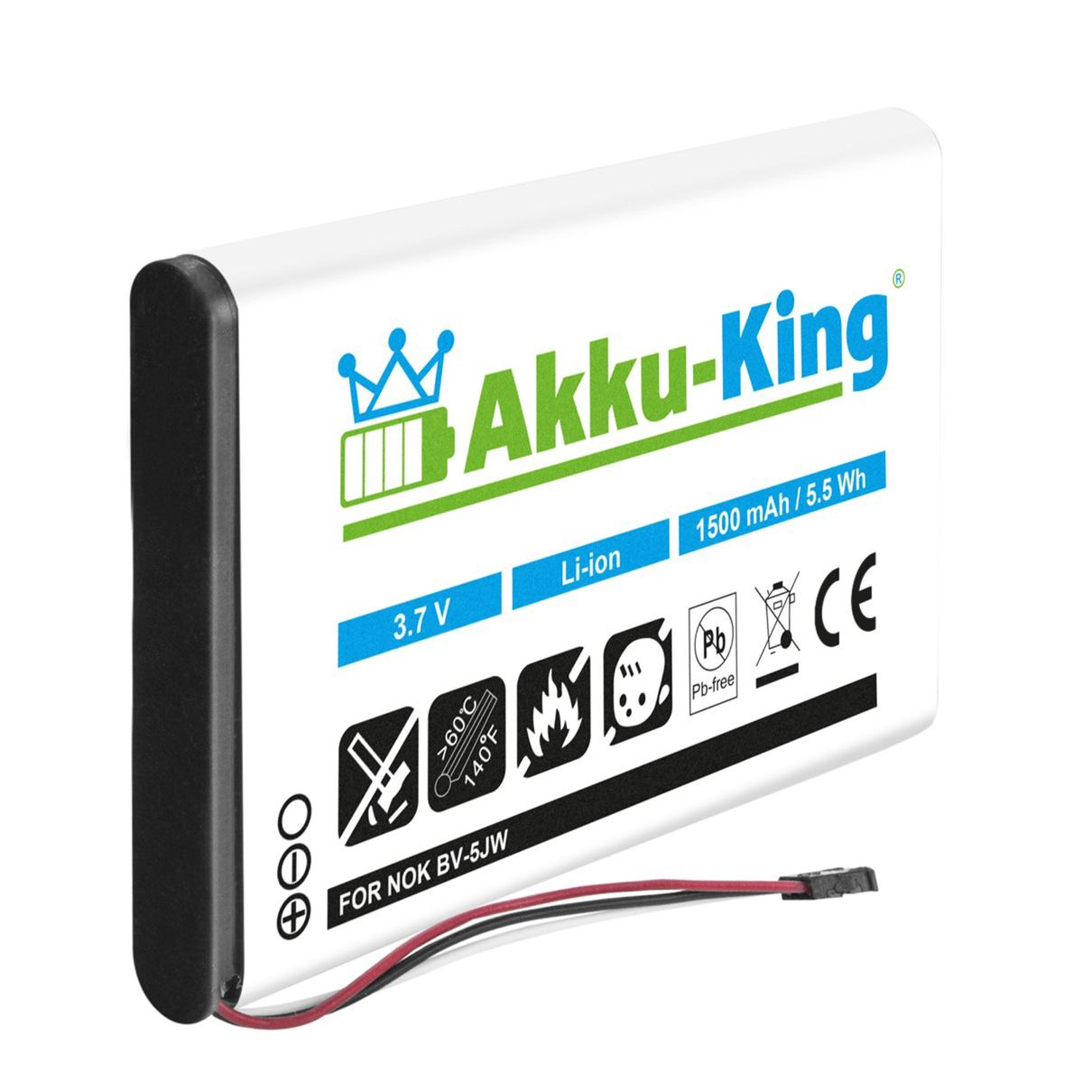 AKKU-KING Akku kompatibel mit Nokia Li-Ion 3.8 1500mAh Handy-Akku, BV-5JW Volt