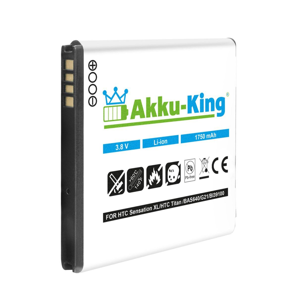 S800 AKKU-KING HTC mit Akku Li-Ion Handy-Akku, kompatibel BA 1750mAh 3.7 Volt,