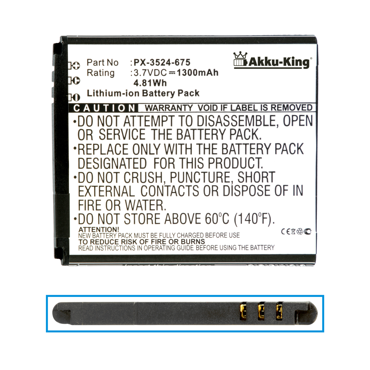 AKKU-KING Akku kompatibel Li-Ion PX-3524 Handy-Akku, 3.7 mit Volt, Simvalley 1300mAh