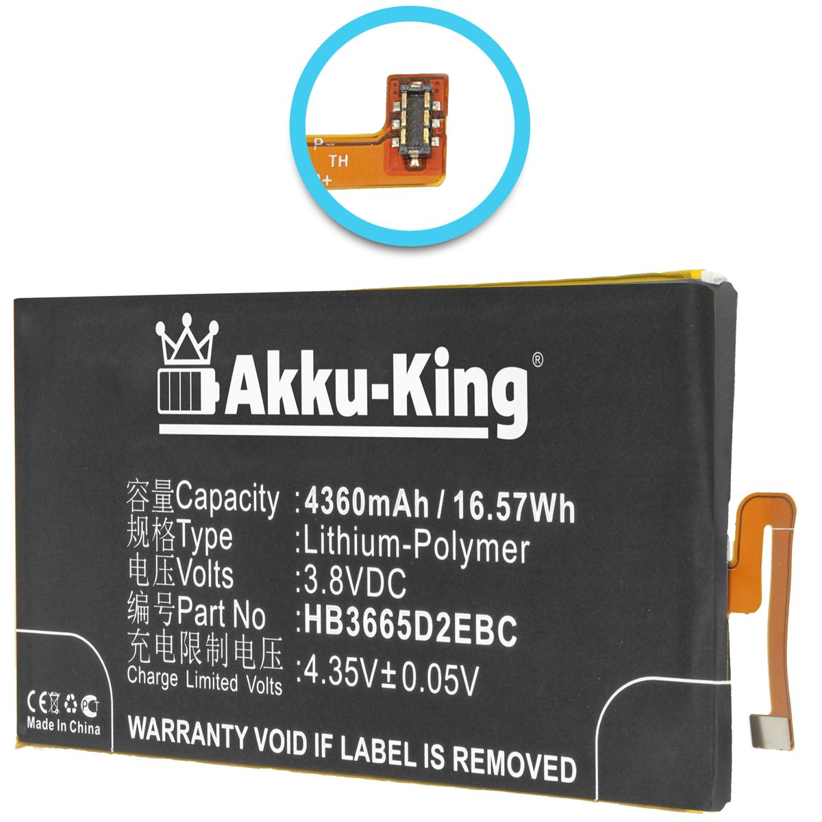 AKKU-KING Akku Huawei Volt, Handy-Akku, kompatibel 3.8 HB3665D2EBC mit 4360mAh Li-Polymer