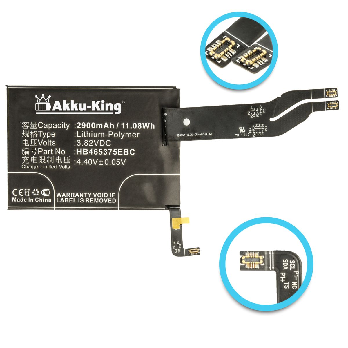 Volt, 3.8 kompatibel AKKU-KING mit 2900mAh Huawei Akku Li-Polymer HB465375EBC Handy-Akku,
