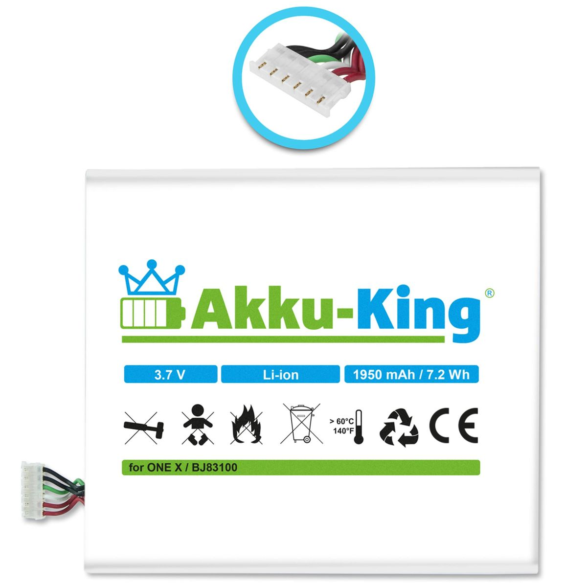 AKKU-KING Akku kompatibel mit HTC 1950mAh Handy-Akku, Li-Ion 3.7 BJ83100 Volt