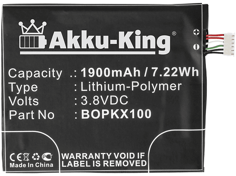 3.8 Li-Polymer BOPKX100 mit Handy-Akku, 1900mAh Volt, AKKU-KING Akku kompatibel HTC