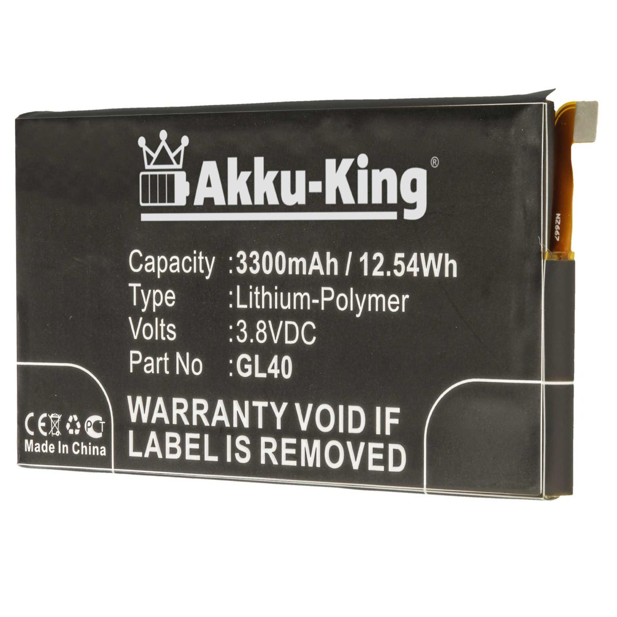Li-Polymer 3.8 Volt, Akku GL40 AKKU-KING mit kompatibel Handy-Akku, Motorola 3300mAh