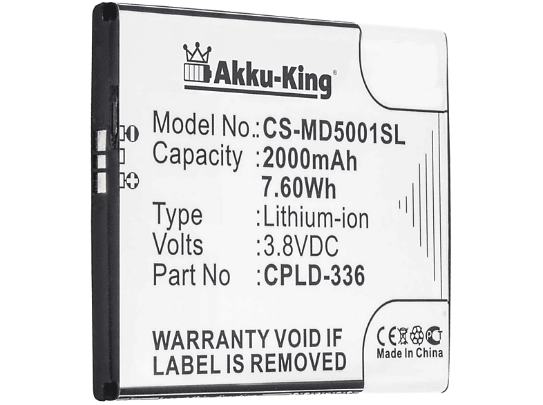 AKKU-KING Akku kompatibel mit Medion CPLD-336 Li-Polymer Handy-Akku, 3.8 Volt, 2000mAh