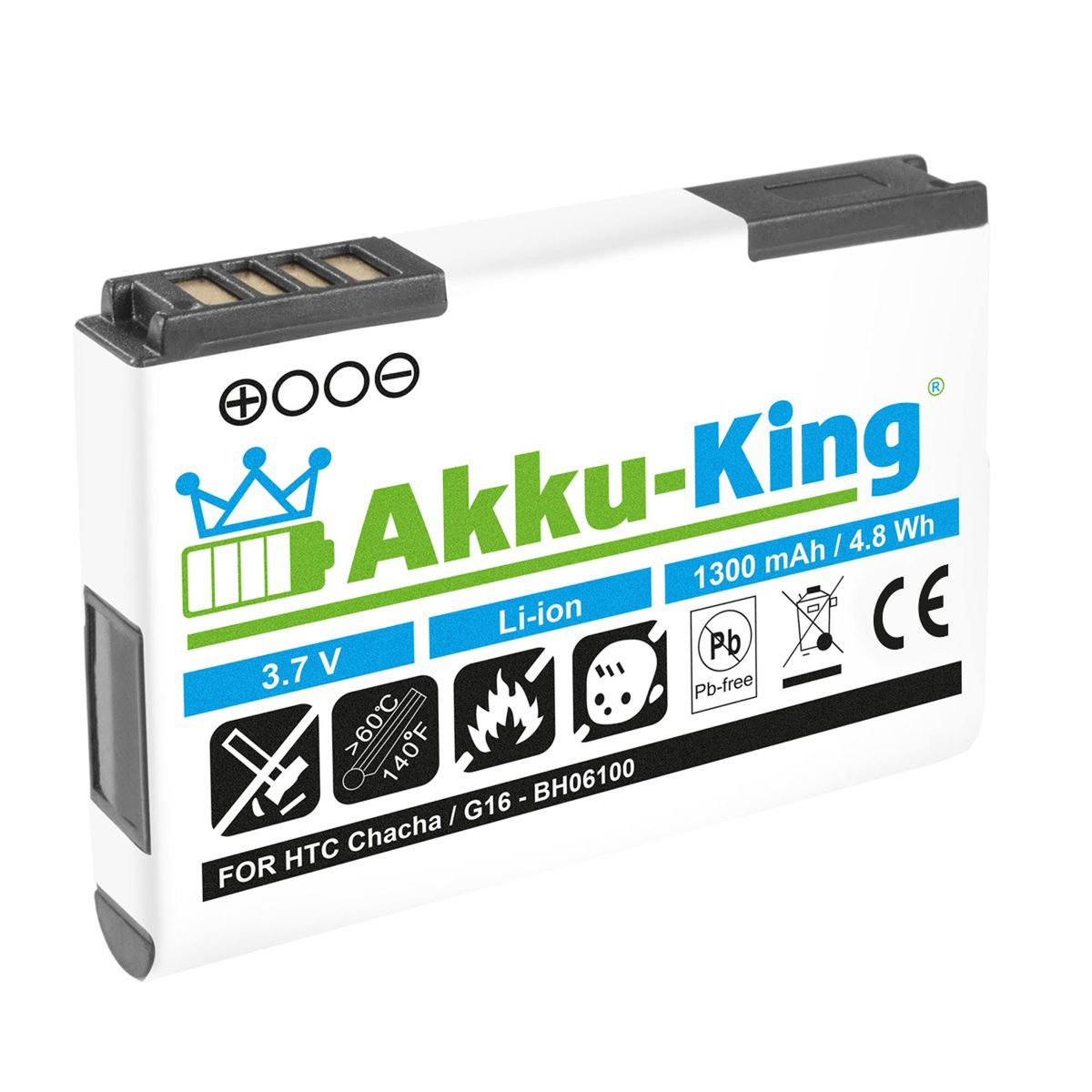 AKKU-KING Akku kompatibel mit HTC Li-Ion 1300mAh Handy-Akku, 3.7 BA-S570 Volt
